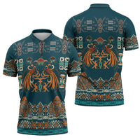 Dark Cyan Blue Batik Papua-inspired Pattern Zipper Polo Shirt - Polynesian Pride