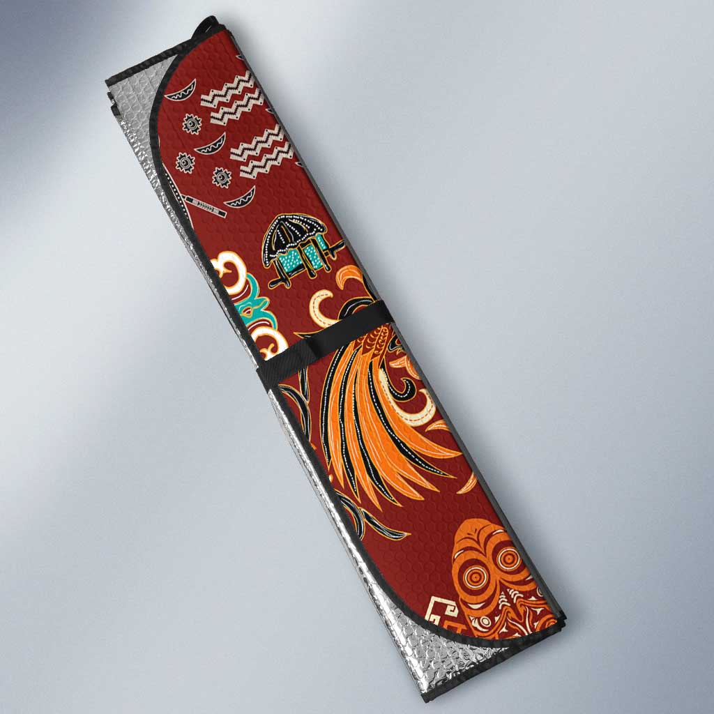 Oxblood Batik Papua-inspired Pattern Auto Sun Shade - Polynesian Pride