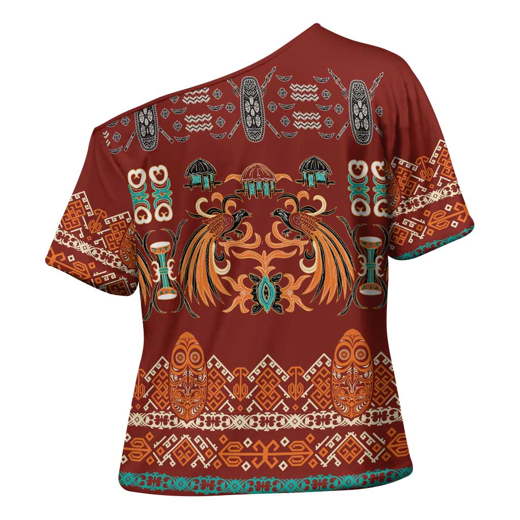 Oxblood Batik Papua-inspired Pattern Cross Shoulder Shirt - Polynesian Pride