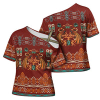 Oxblood Batik Papua-inspired Pattern Cross Shoulder Shirt - Polynesian Pride
