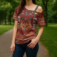 Oxblood Batik Papua-inspired Pattern Cross Shoulder Shirt - Polynesian Pride