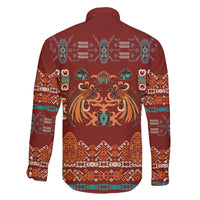 Oxblood Batik Papua-inspired Pattern Family Matching Off The Shoulder Long Sleeve Dress and Hawaiian Shirt - Polynesian Pride