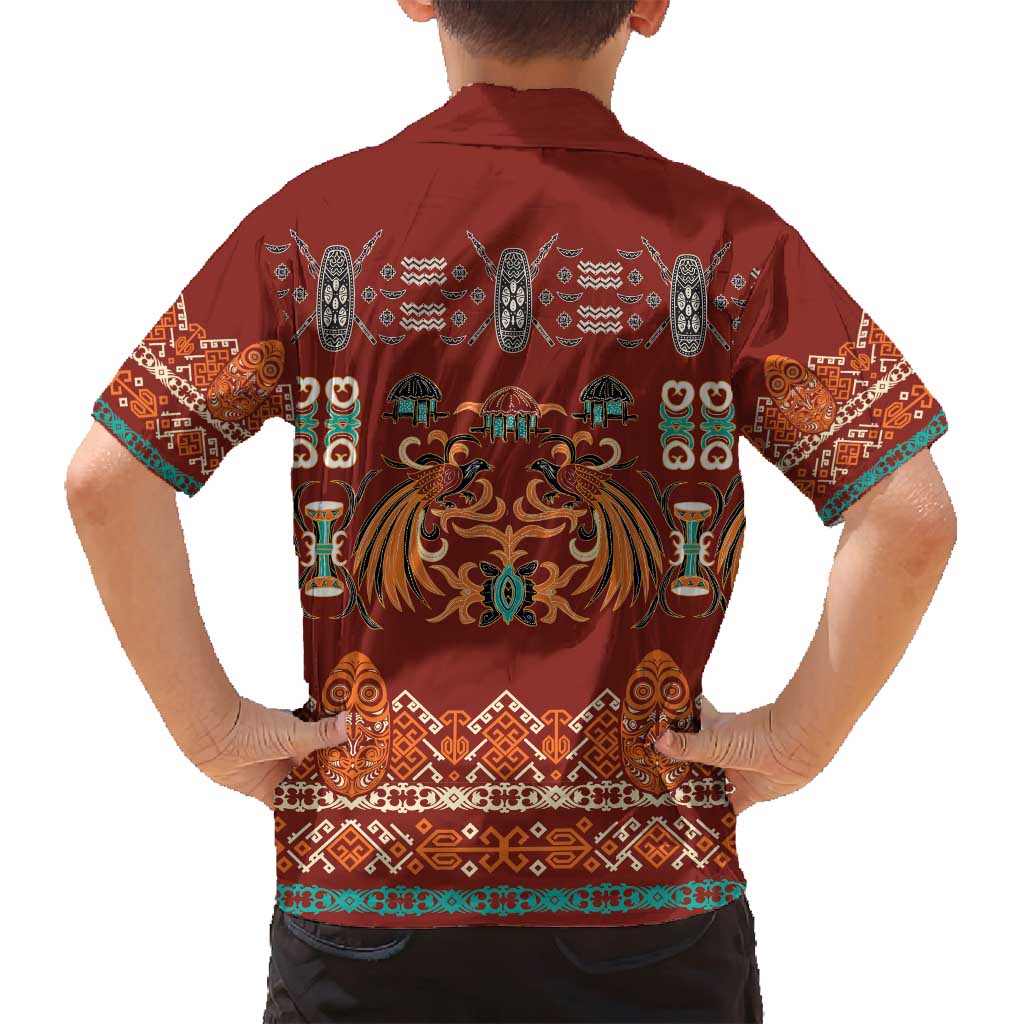 Oxblood Batik Papua-inspired Pattern Family Matching Tank Maxi Dress and Hawaiian Shirt - Polynesian Pride