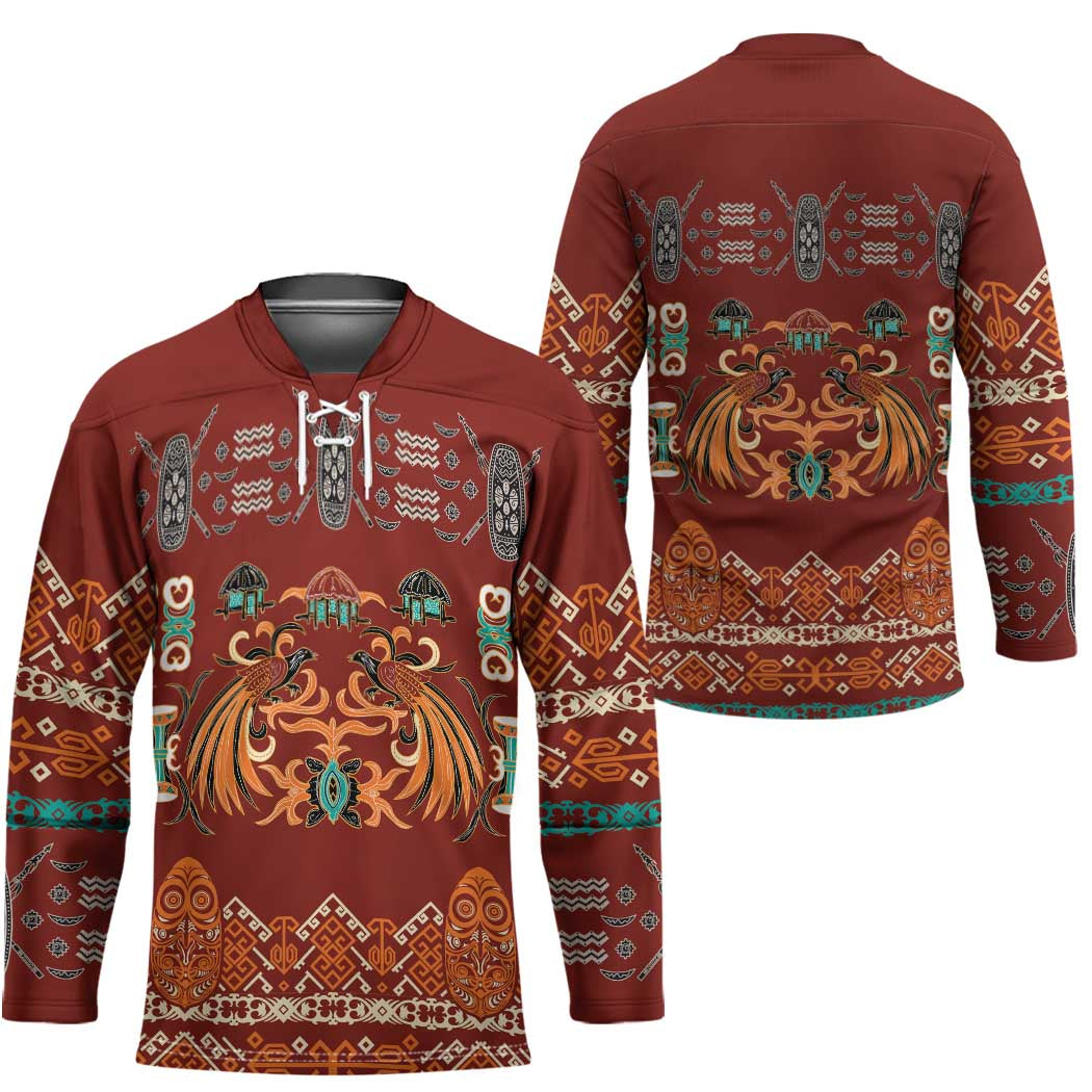 Oxblood Batik Papua-inspired Pattern Hockey Jersey - Polynesian Pride