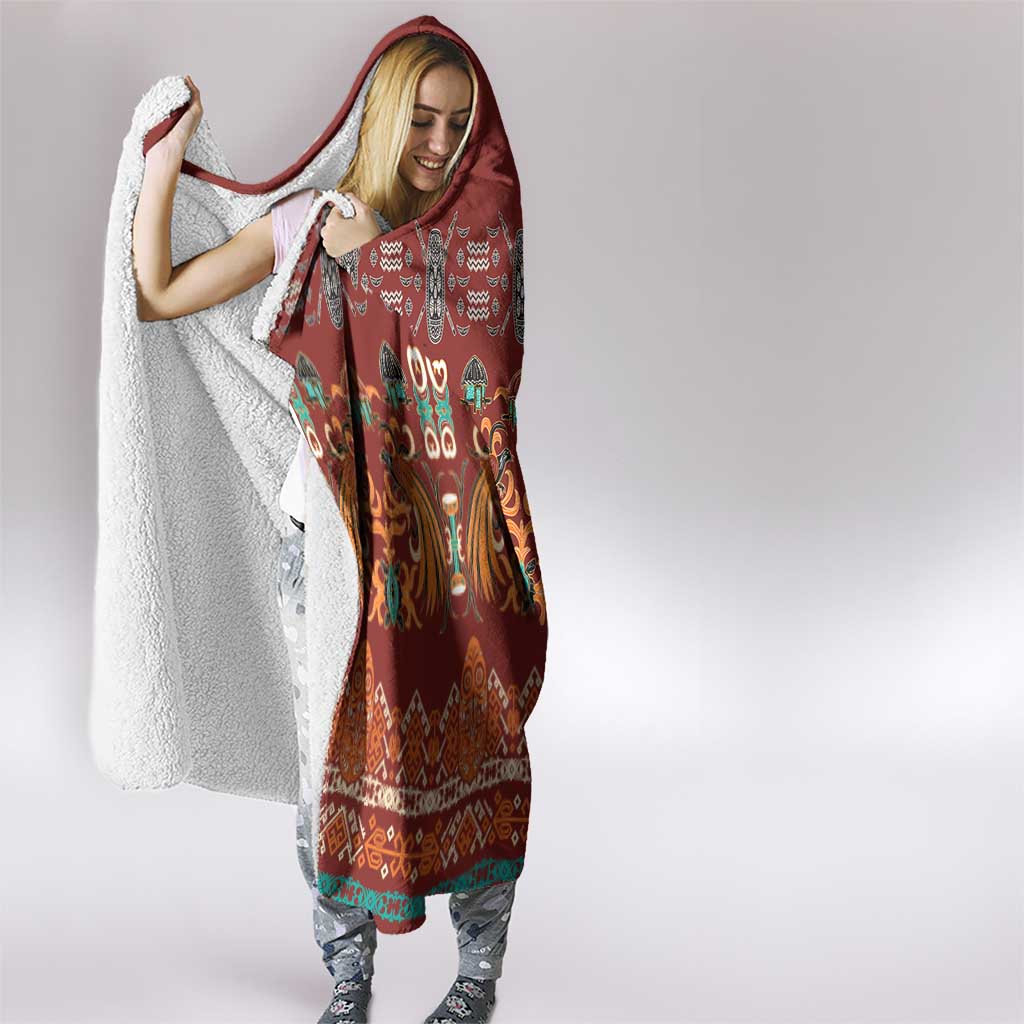 Oxblood Batik Papua-inspired Pattern Hooded Blanket - Polynesian Pride