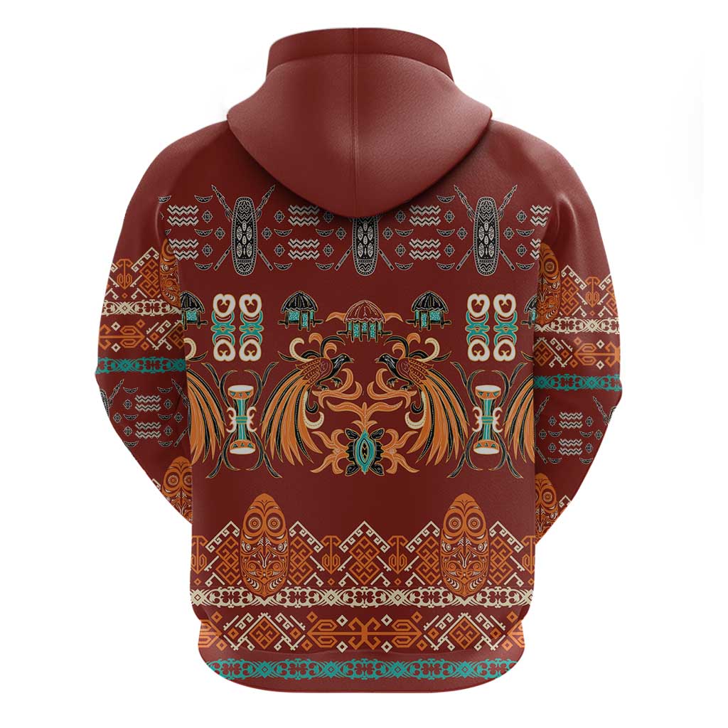 Oxblood Batik Papua-inspired Pattern Hoodie - Polynesian Pride