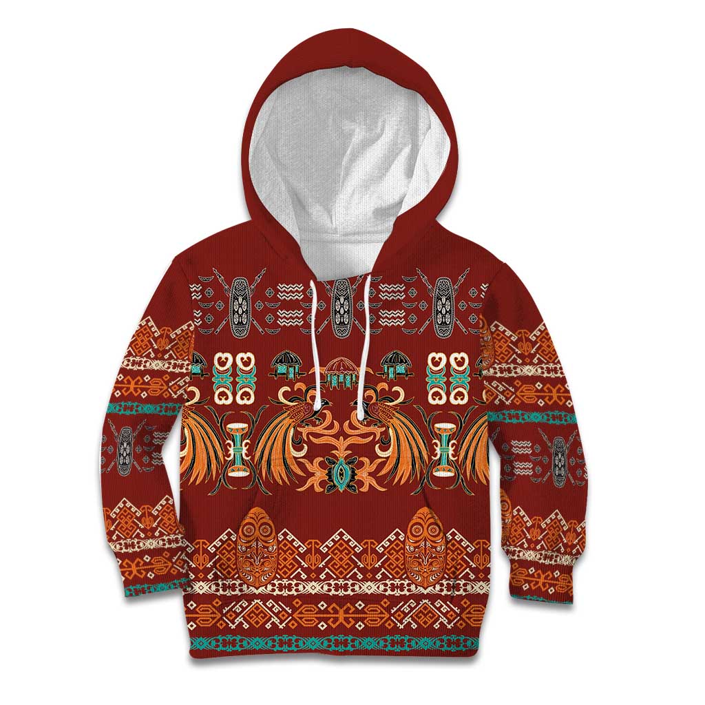Oxblood Batik Papua-inspired Pattern Kid Hoodie LT9 Hoodie Red - Polynesian Pride