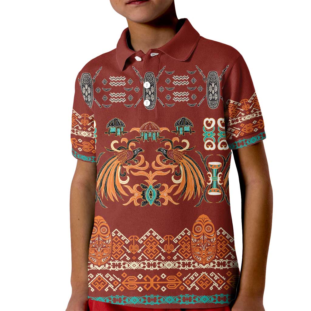 Oxblood Batik Papua-inspired Pattern Kid Polo Shirt LT9 Kid Red - Polynesian Pride
