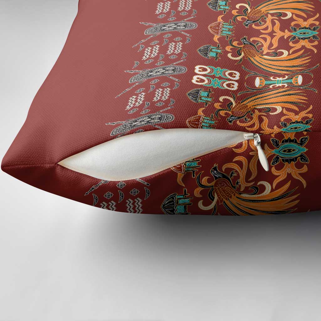 Oxblood Batik Papua-inspired Pattern Pillow Cover - Polynesian Pride