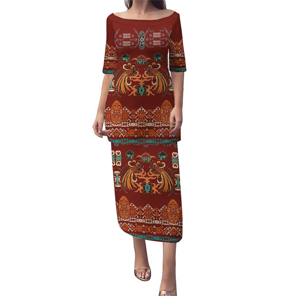 Oxblood Batik Papua-inspired Pattern Puletasi - Polynesian Pride