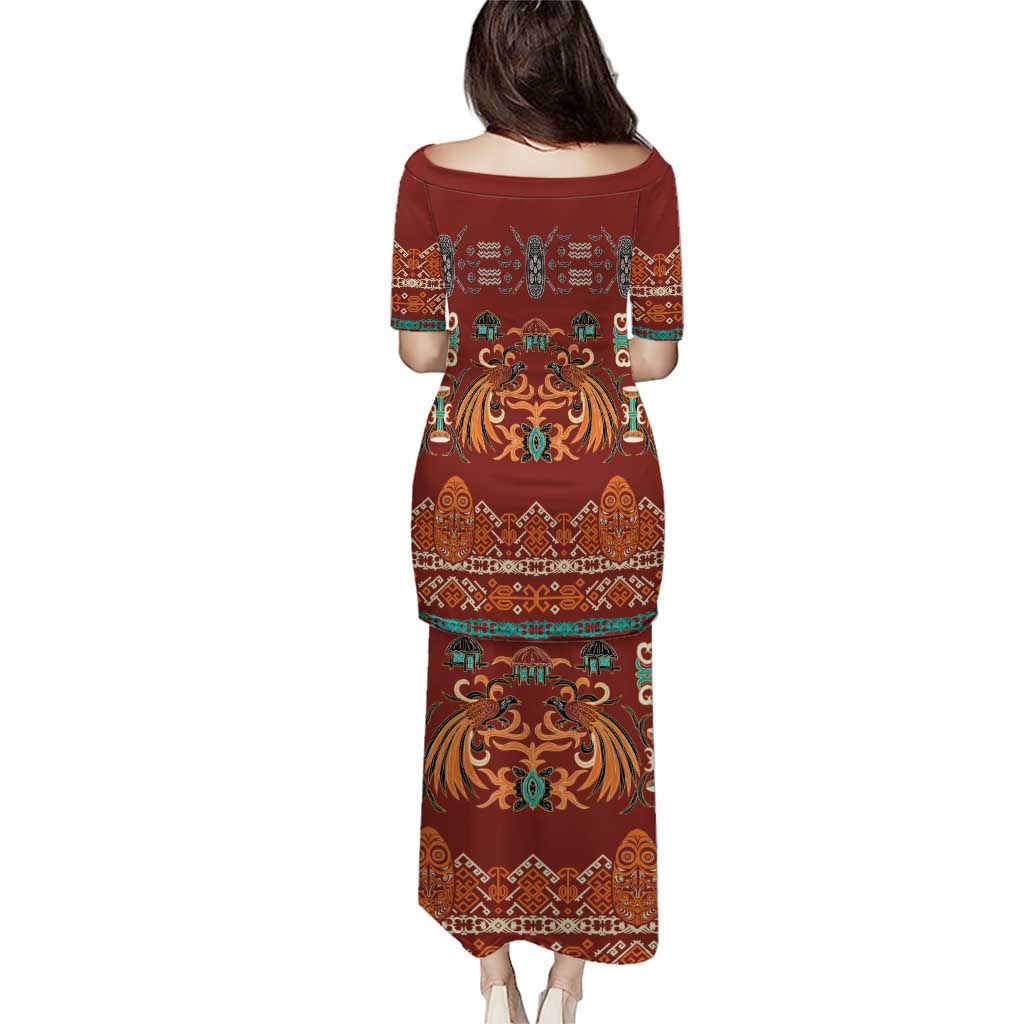 Oxblood Batik Papua-inspired Pattern Puletasi - Polynesian Pride