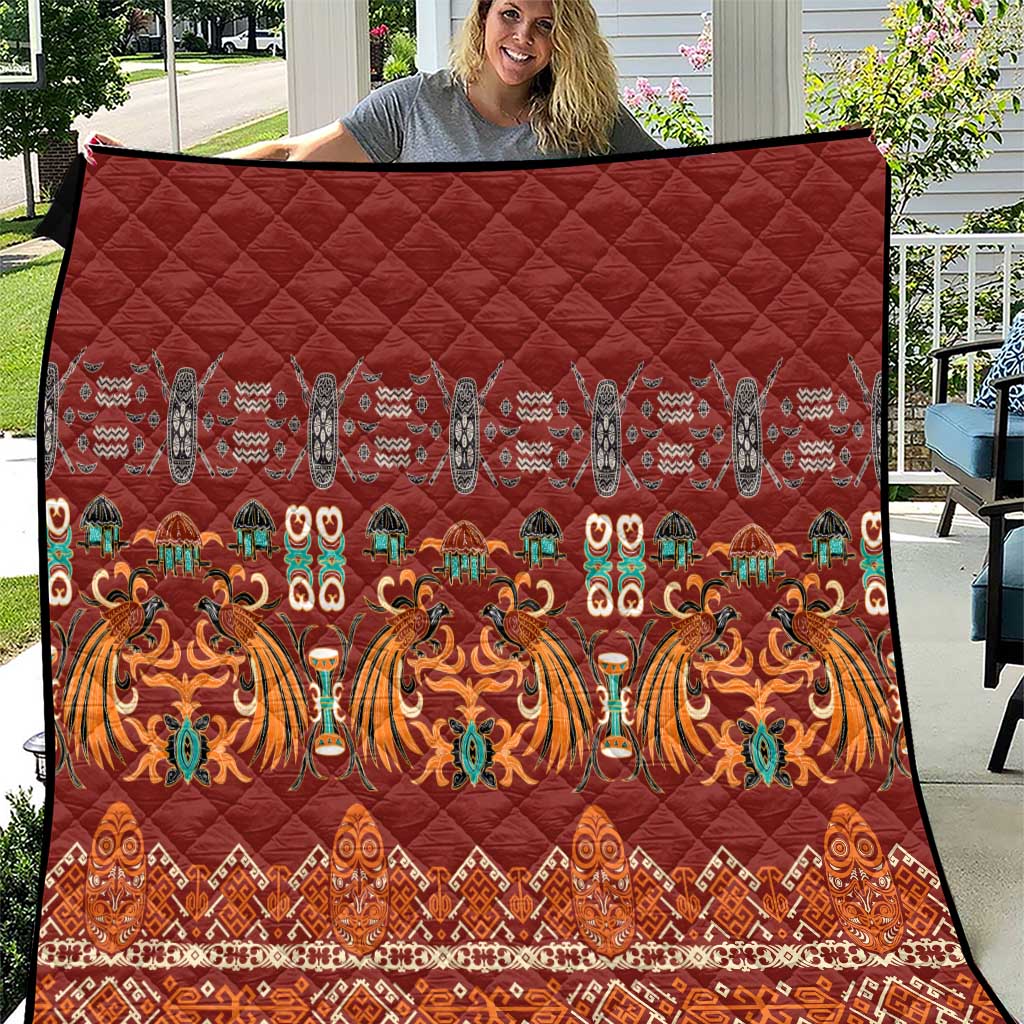 Oxblood Batik Papua-inspired Pattern Quilt - Polynesian Pride