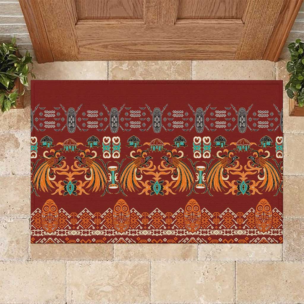 Oxblood Batik Papua-inspired Pattern Rubber Doormat - Polynesian Pride