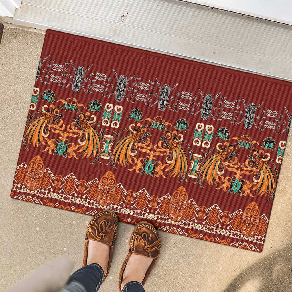 Oxblood Batik Papua-inspired Pattern Rubber Doormat - Polynesian Pride