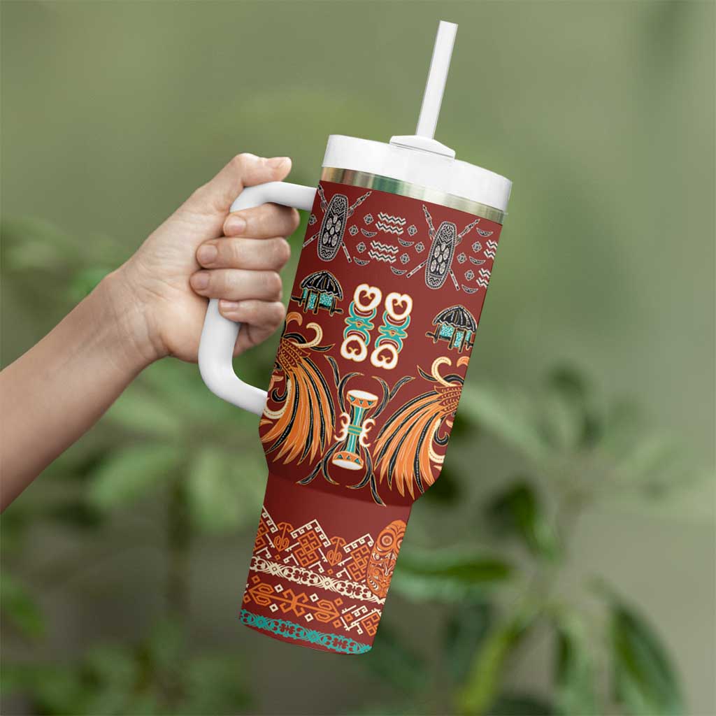 Oxblood Batik Papua-inspired Pattern Tumbler With Handle - Polynesian Pride