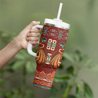 Oxblood Batik Papua-inspired Pattern Tumbler With Handle - Polynesian Pride
