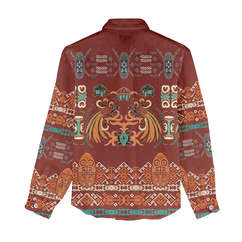 Oxblood Batik Papua-inspired Pattern Women Casual Shirt - Polynesian Pride