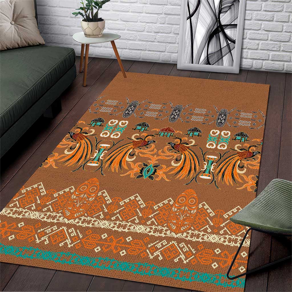 Terracotta Batik Papua-inspired Pattern Area Rug LT9 Gold - Polynesian Pride