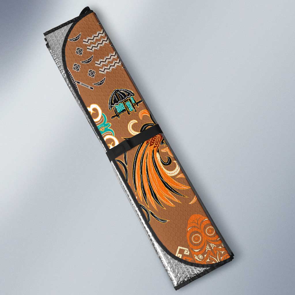 Terracotta Batik Papua-inspired Pattern Auto Sun Shade - Polynesian Pride