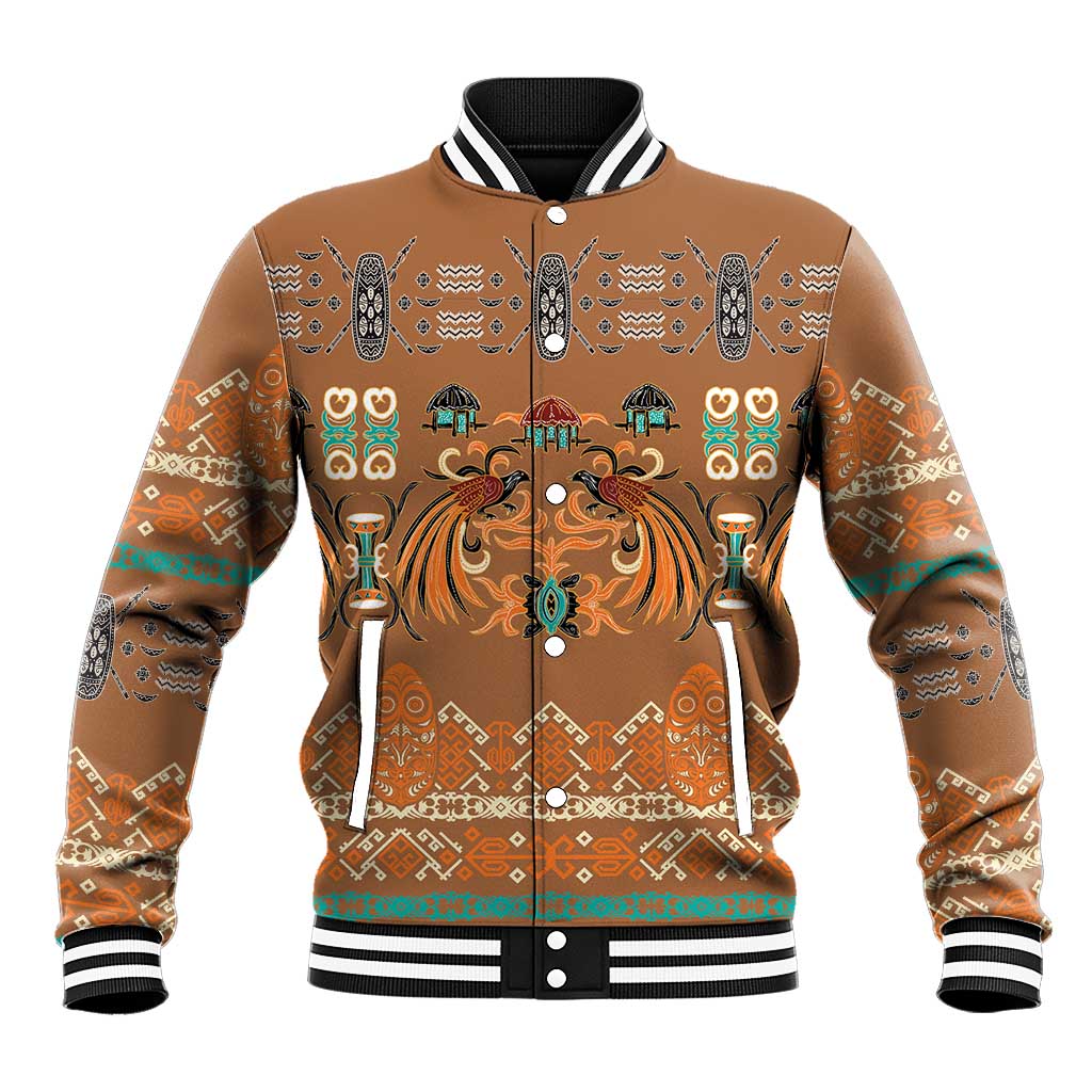Terracotta Batik Papua-inspired Pattern Baseball Jacket - Polynesian Pride