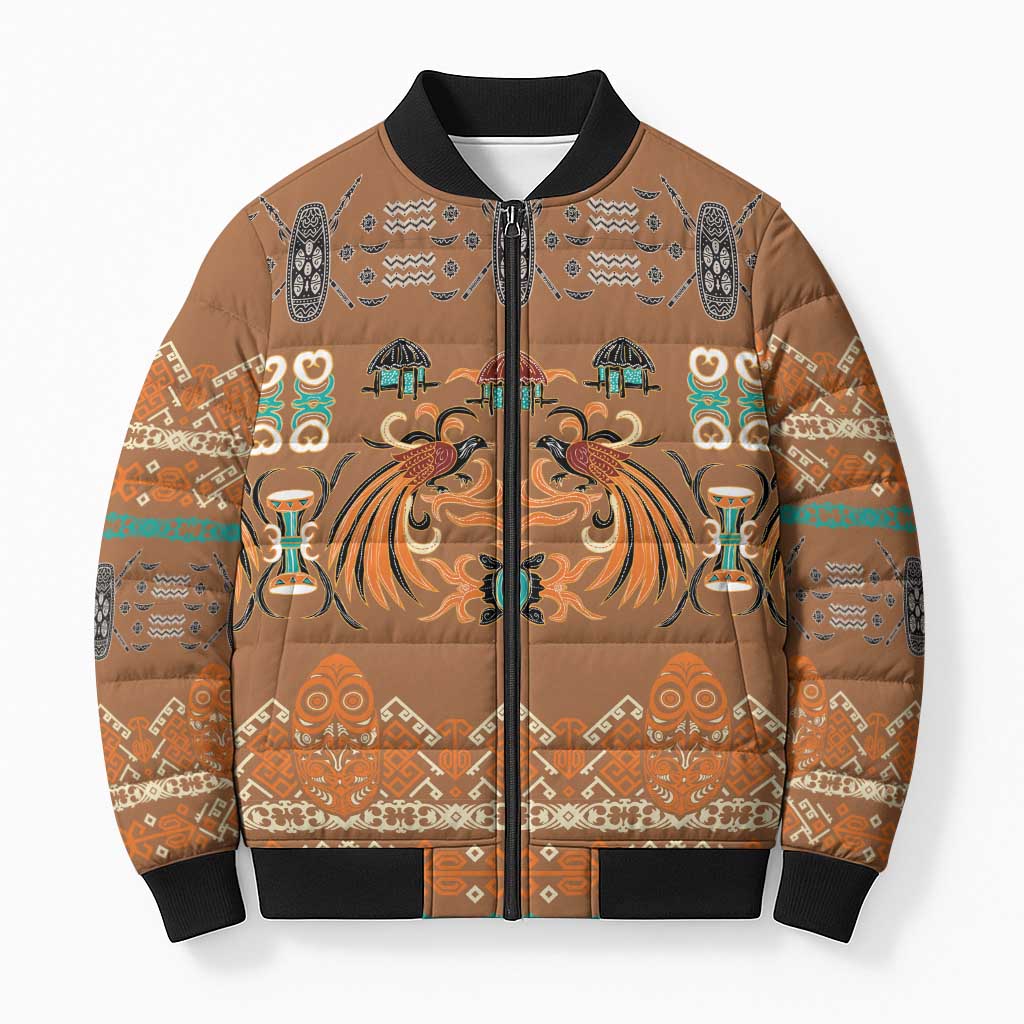 Terracotta Batik Papua-inspired Pattern Bomber Puffer Jacket - Polynesian Pride
