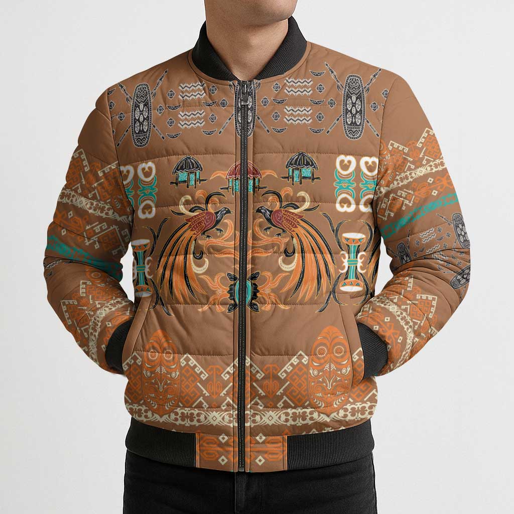 Terracotta Batik Papua-inspired Pattern Bomber Puffer Jacket - Polynesian Pride