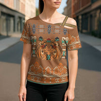 Terracotta Batik Papua-inspired Pattern Cross Shoulder Shirt - Polynesian Pride