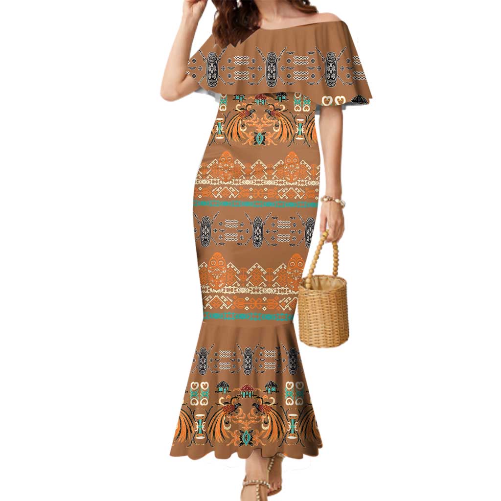 Terracotta Batik Papua-inspired Pattern Family Matching Mermaid Dress and Hawaiian Shirt - Polynesian Pride