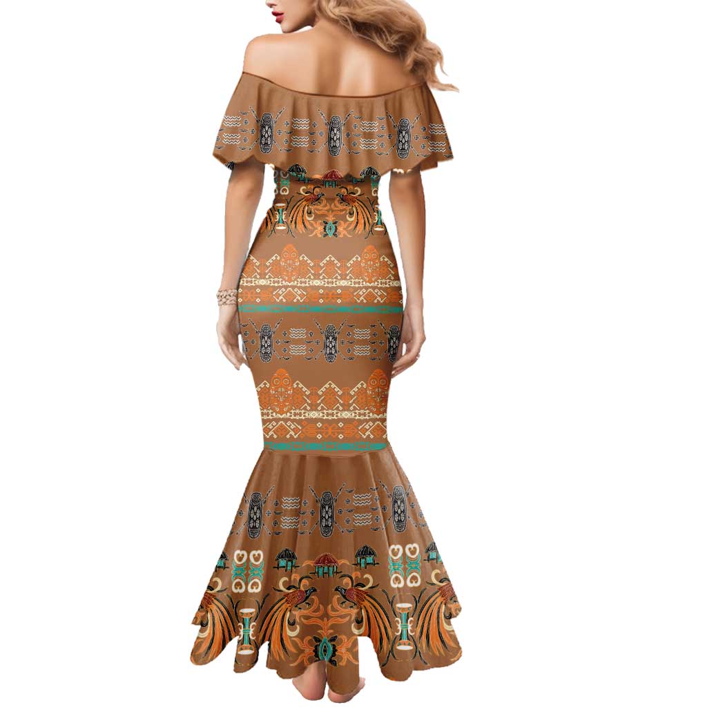 Terracotta Batik Papua-inspired Pattern Family Matching Mermaid Dress and Hawaiian Shirt - Polynesian Pride