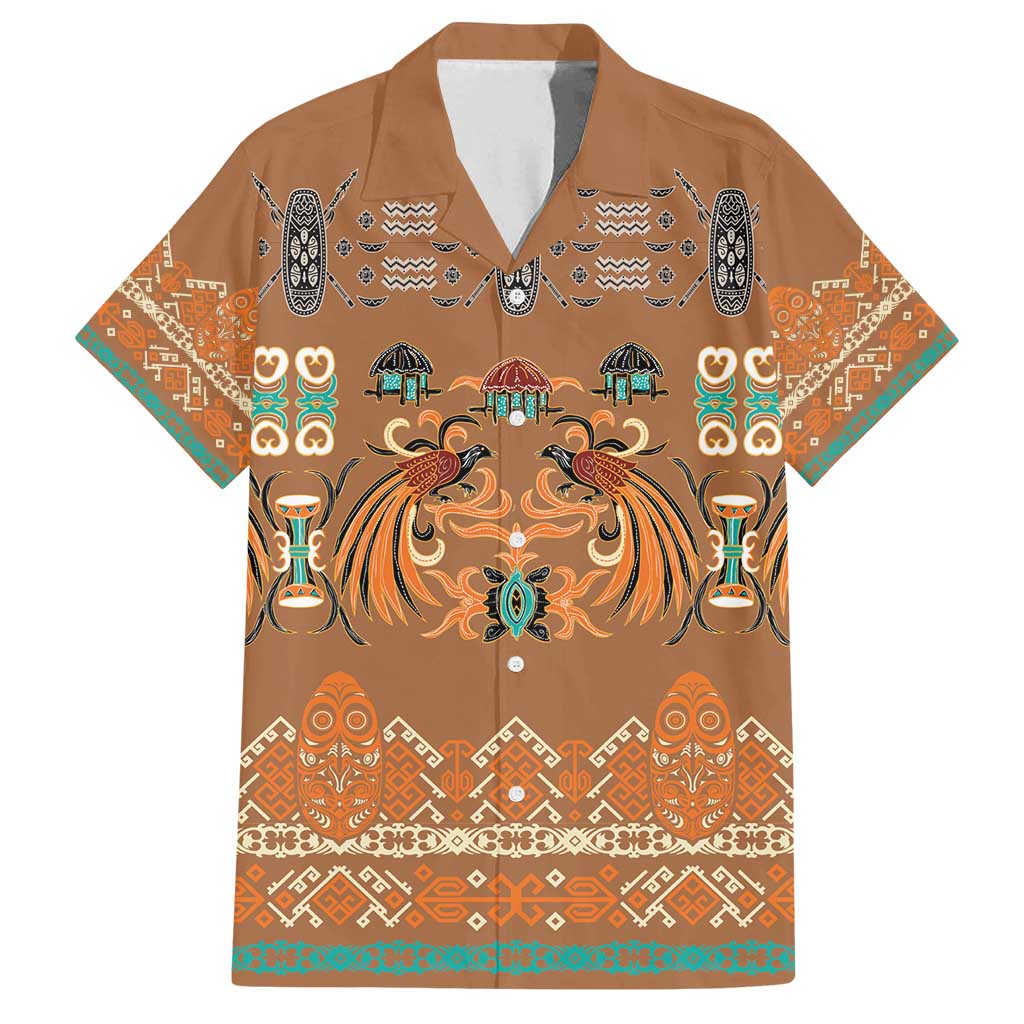 Terracotta Batik Papua-inspired Pattern Family Matching Off Shoulder Short Dress and Hawaiian Shirt - Polynesian Pride