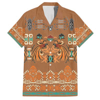 Terracotta Batik Papua-inspired Pattern Family Matching Off Shoulder Short Dress and Hawaiian Shirt - Polynesian Pride