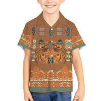 Terracotta Batik Papua-inspired Pattern Family Matching Off Shoulder Short Dress and Hawaiian Shirt - Polynesian Pride