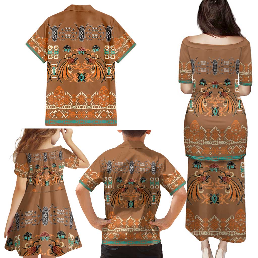 Terracotta Batik Papua-inspired Pattern Family Matching Puletasi and Hawaiian Shirt - Polynesian Pride