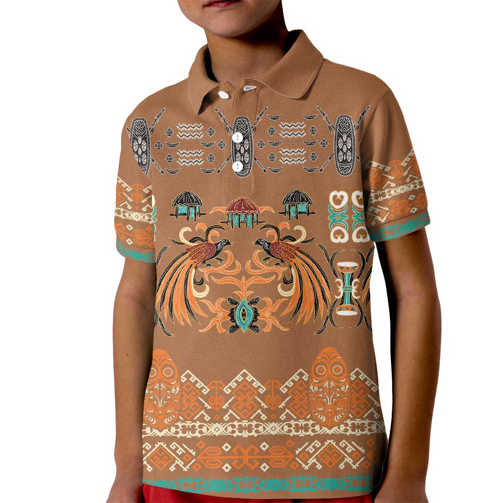 Terracotta Batik Papua-inspired Pattern Kid Polo Shirt LT9 Kid Gold - Polynesian Pride