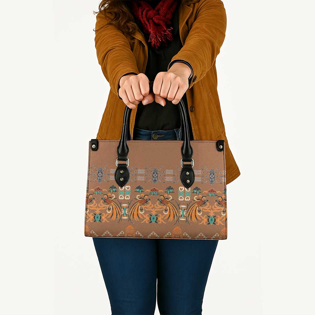 Terracotta Batik Papua-inspired Pattern Leather Bag LT9 Gold - Polynesian Pride