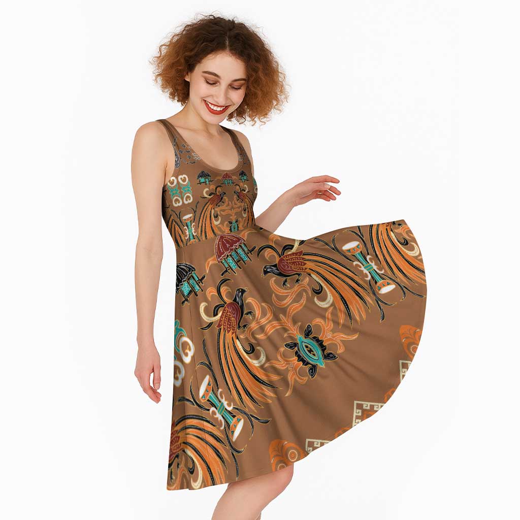 Terracotta Batik Papua-inspired Pattern Midi Dress - Polynesian Pride