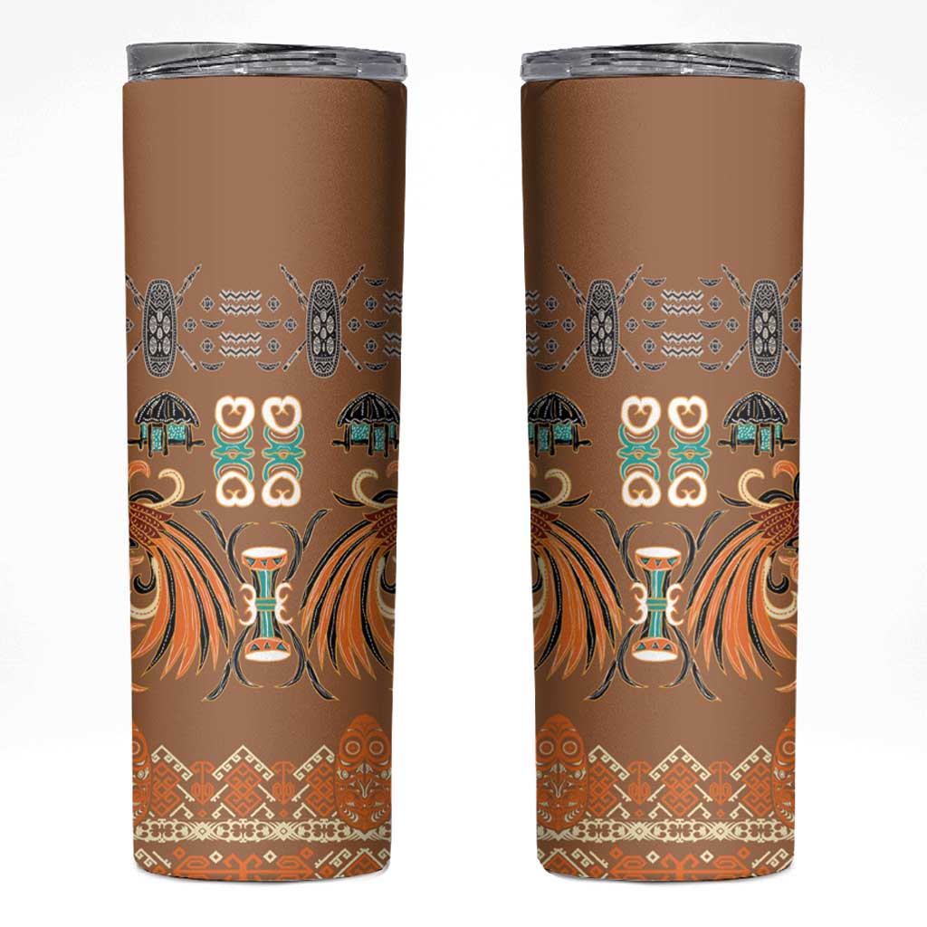 Terracotta Batik Papua-inspired Pattern Skinny Tumbler LT9 Gold - Polynesian Pride