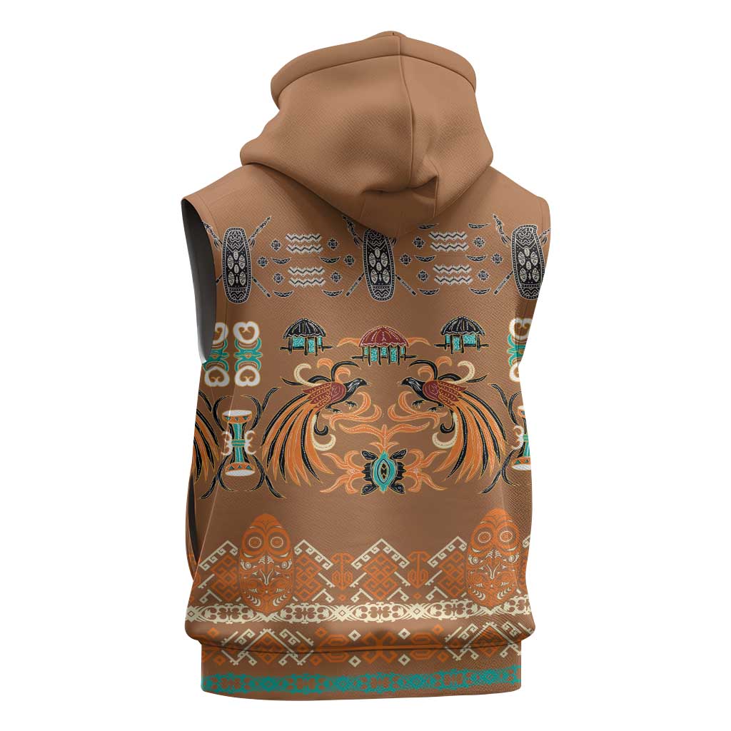 Terracotta Batik Papua-inspired Pattern Sleeveless Hoodie - Polynesian Pride