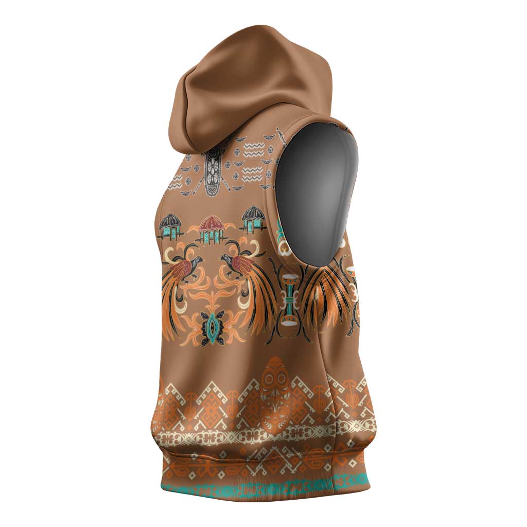 Terracotta Batik Papua-inspired Pattern Sleeveless Hoodie - Polynesian Pride
