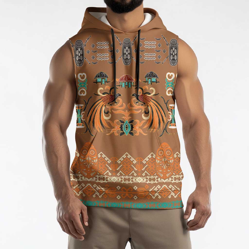 Terracotta Batik Papua-inspired Pattern Sleeveless Hoodie - Polynesian Pride