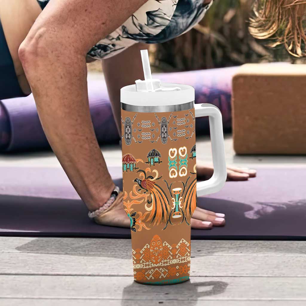 Terracotta Batik Papua-inspired Pattern Tumbler With Handle - Polynesian Pride