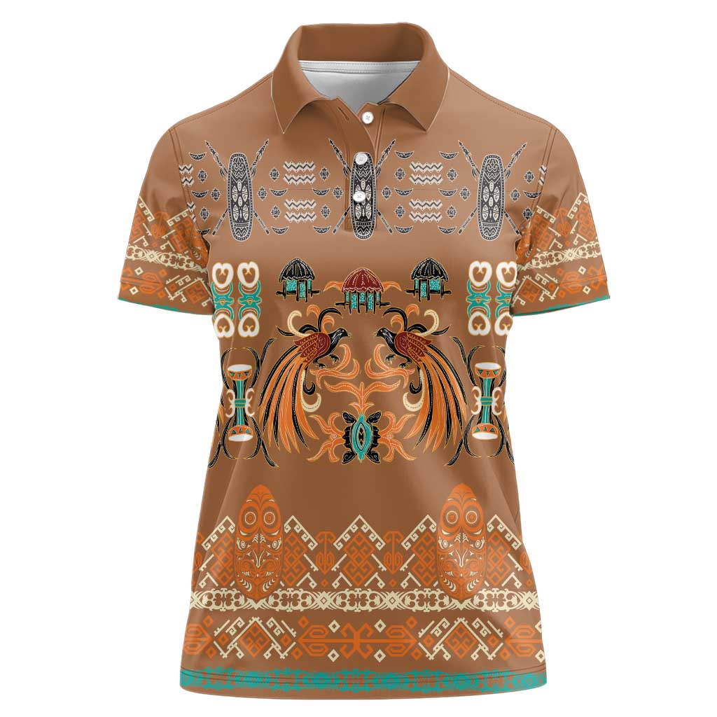 Terracotta Batik Papua-inspired Pattern Women Polo Shirt LT9 Female Gold - Polynesian Pride