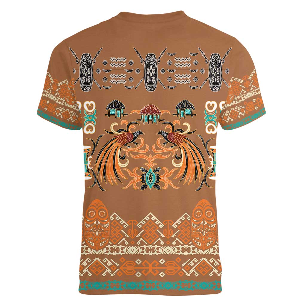 Terracotta Batik Papua-inspired Pattern Women V-Neck T-Shirt - Polynesian Pride