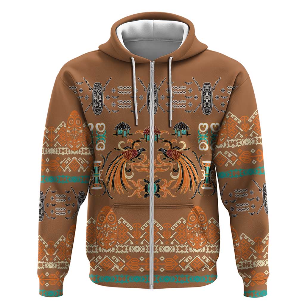 Terracotta Batik Papua-inspired Pattern Zip Hoodie LT9 Zip Hoodie Gold - Polynesian Pride