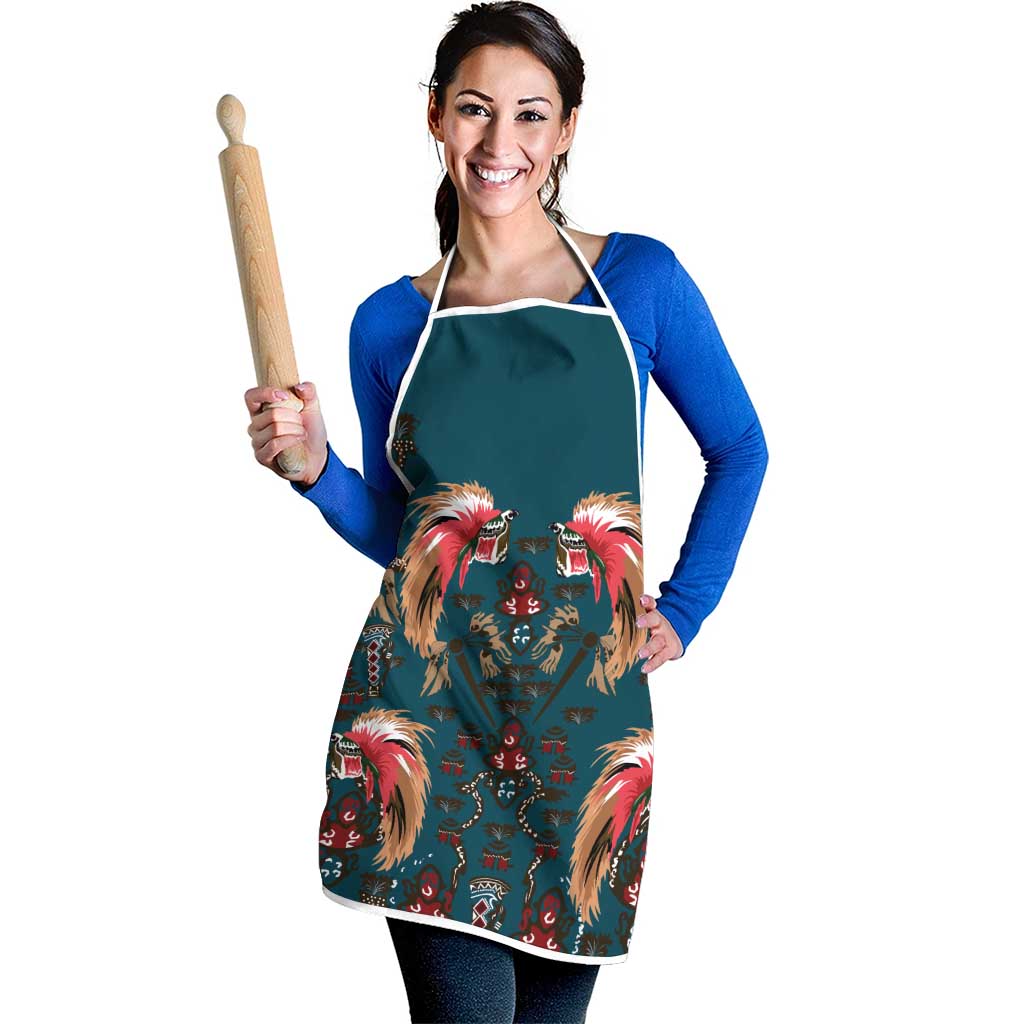 Dark Cyan Blue Bird of Batik Papua Apron Exotic Natural Wealth of Papua - Polynesian Pride