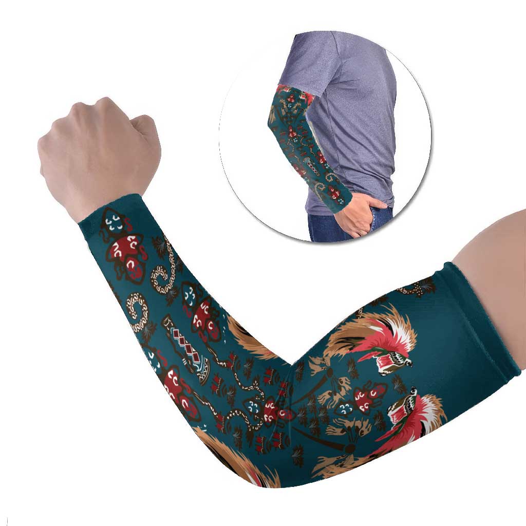 Dark Cyan Blue Bird of Batik Papua Arm Sleeves Exotic Natural Wealth of Papua LT9 Set of 2 Blue - Polynesian Pride