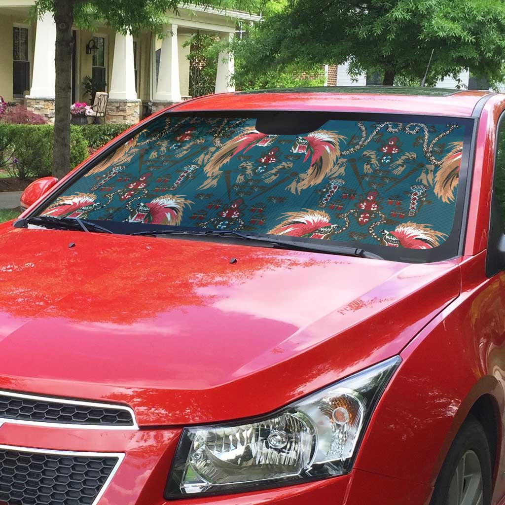 Dark Cyan Blue Bird of Batik Papua Auto Sun Shade Exotic Natural Wealth of Papua - Polynesian Pride