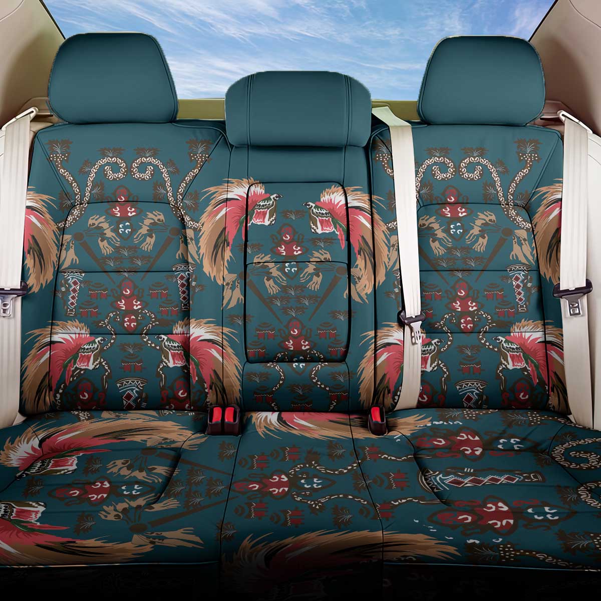 Dark Cyan Blue Bird of Batik Papua Back Car Seat Cover Exotic Natural Wealth of Papua LT9 One Size Blue - Polynesian Pride