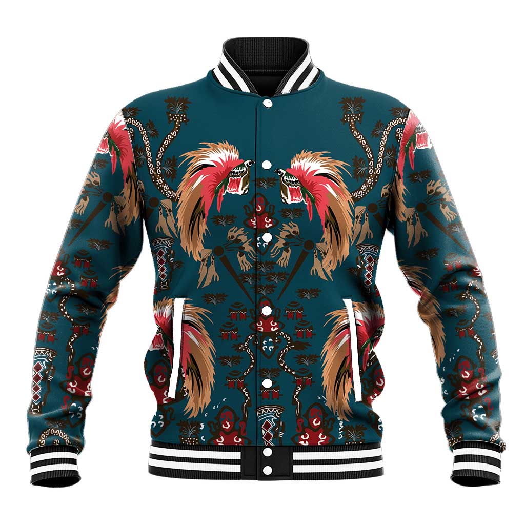 Dark Cyan Blue Bird of Batik Papua Baseball Jacket Exotic Natural Wealth of Papua - Polynesian Pride