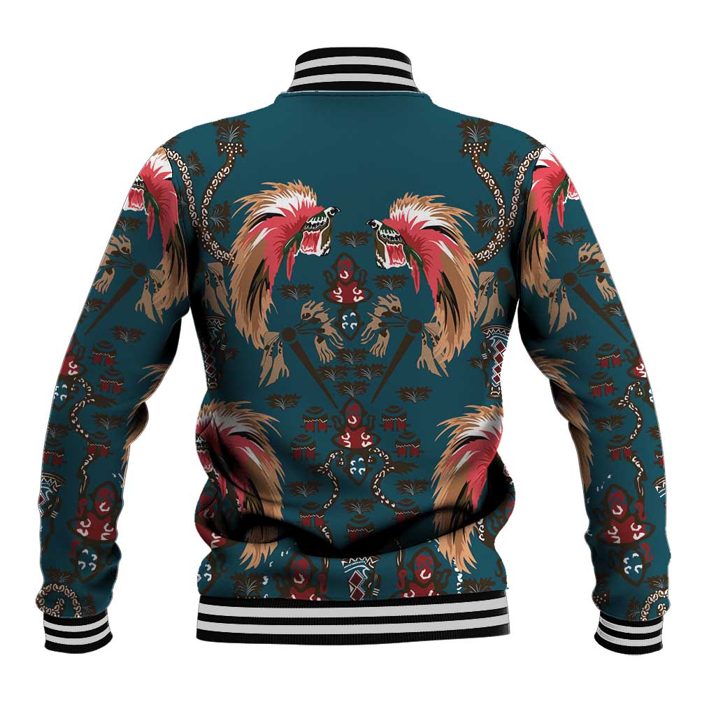 Dark Cyan Blue Bird of Batik Papua Baseball Jacket Exotic Natural Wealth of Papua - Polynesian Pride